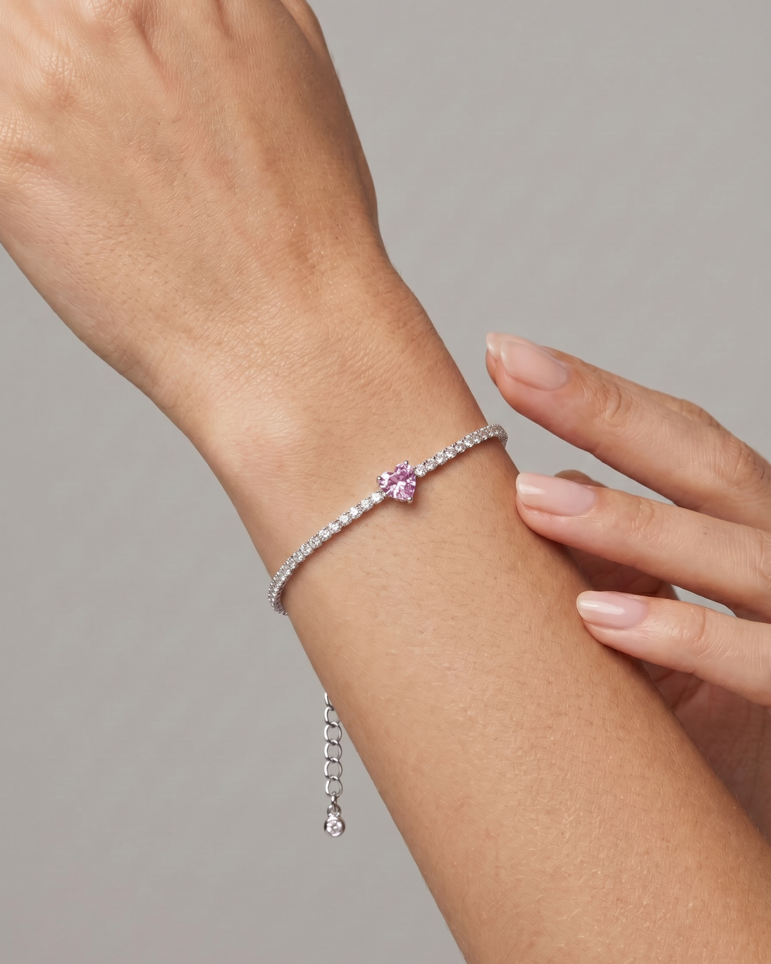 Bracelet tennis cœur rose - BLANC