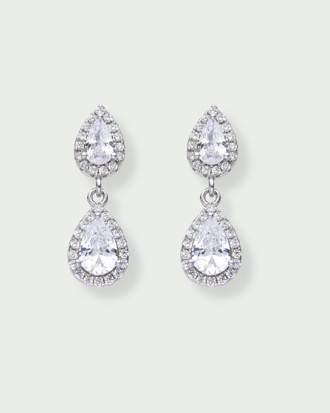 Boucles doubles poire en argent 925 avec zircon blanc pavé.