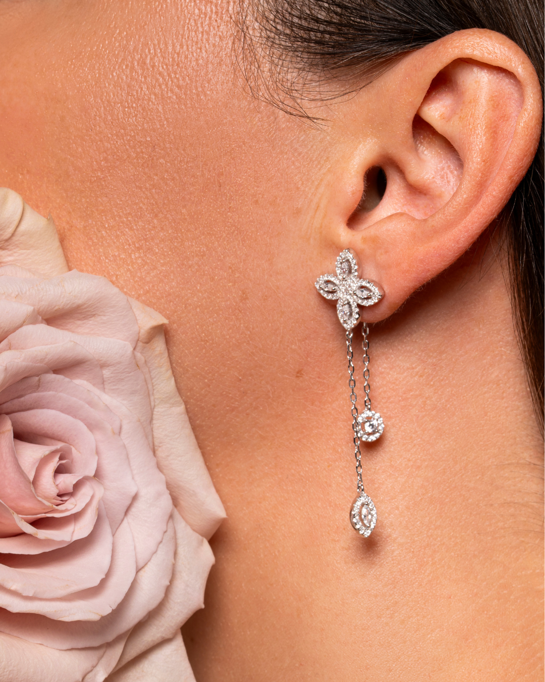 Boucles d’oreilles doubles pendantes Fleur de Vie - BLANC