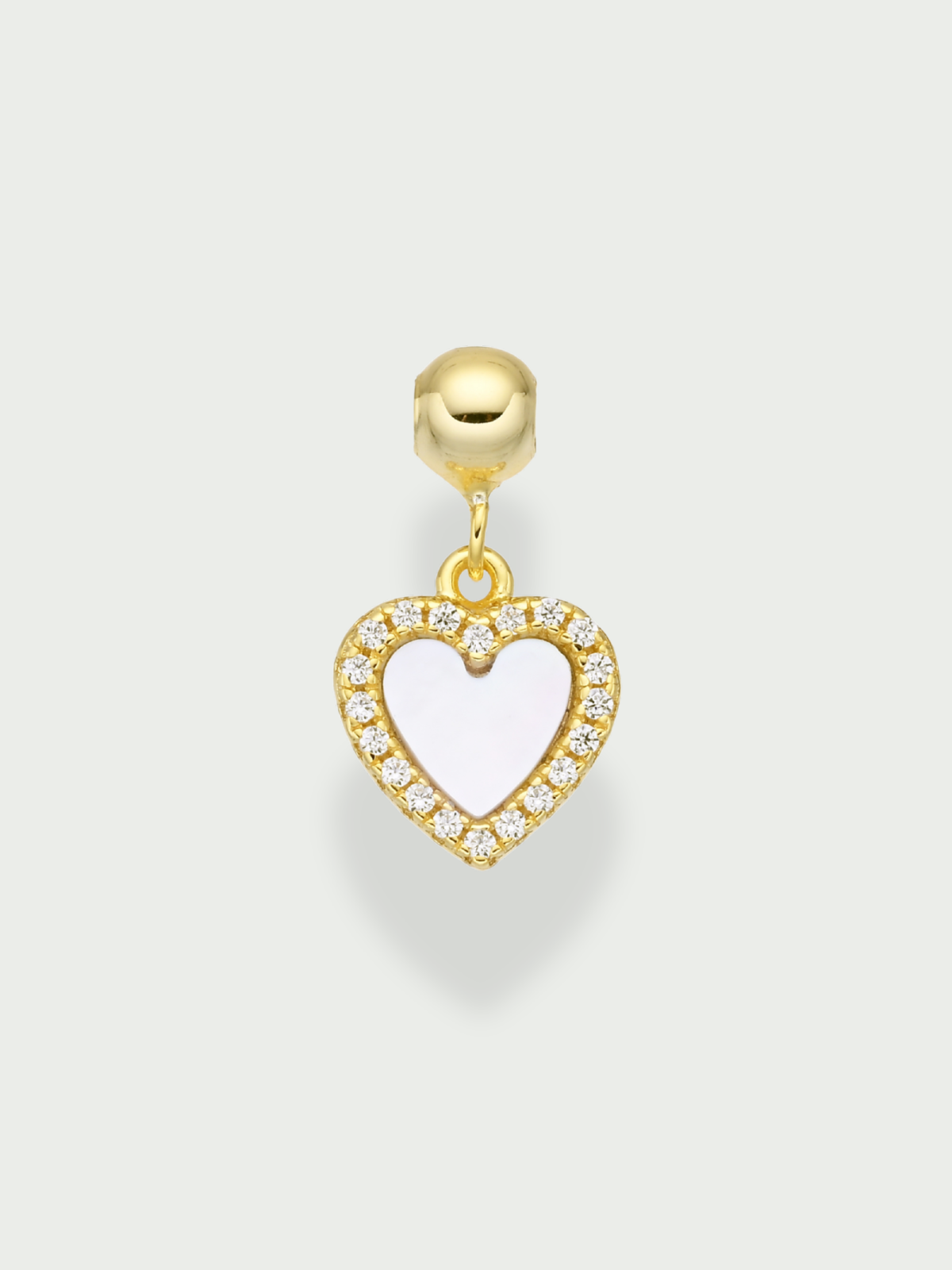 Charm coeur serti en nacre - argent 925 doré à l'or 18 carats et zirconium