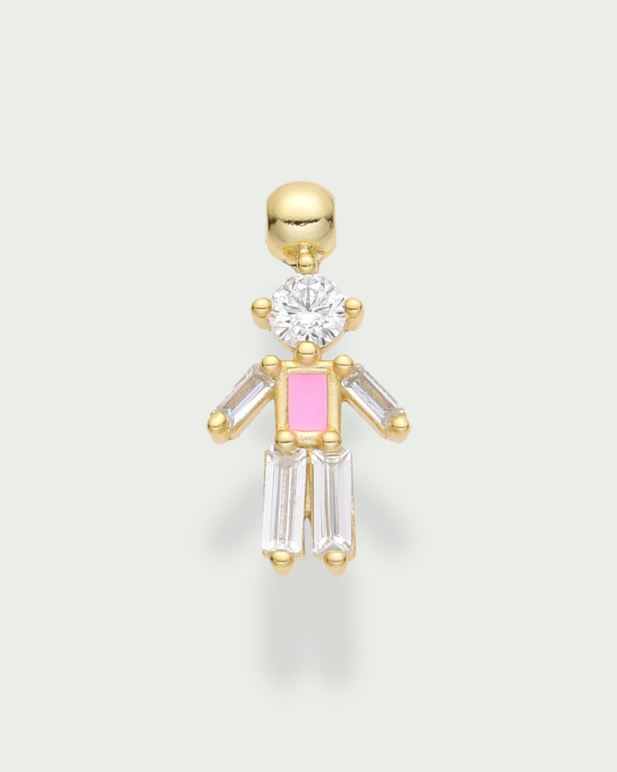 Charm petite fille rose - argent 925 doré à l'or 18 carats, zirconium et émail rose