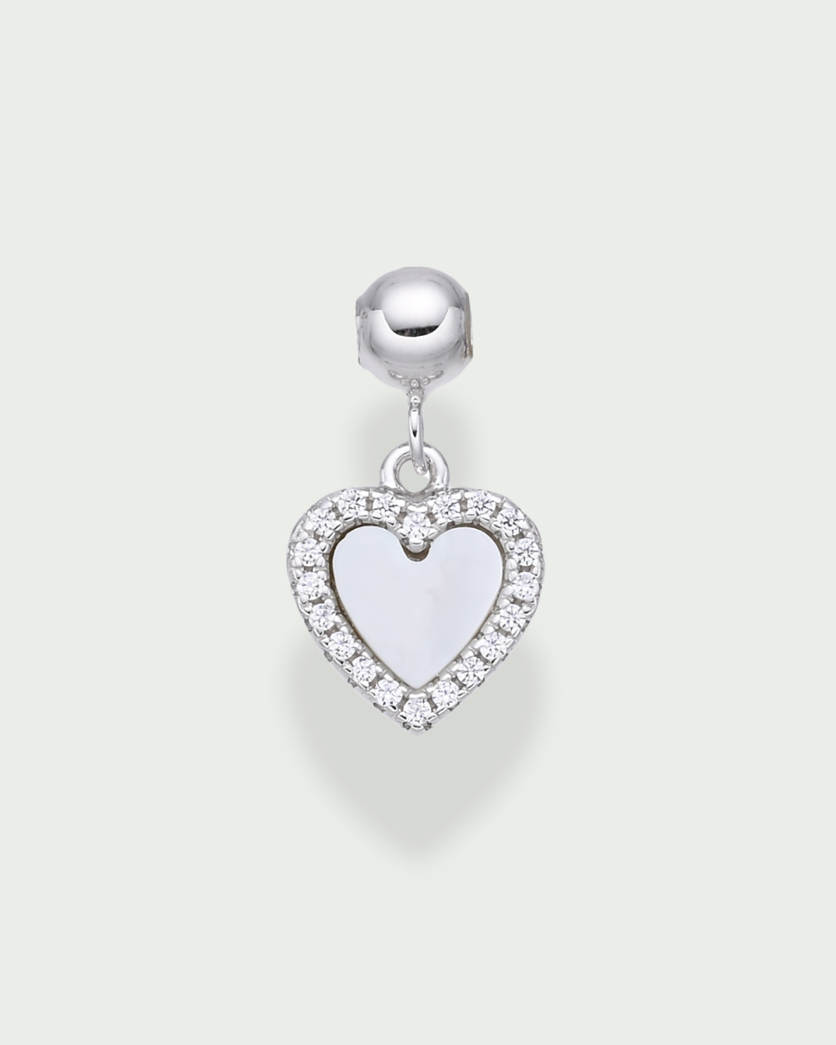 Charm coeur serti en nacre - argent 925 rhodié et zirconium