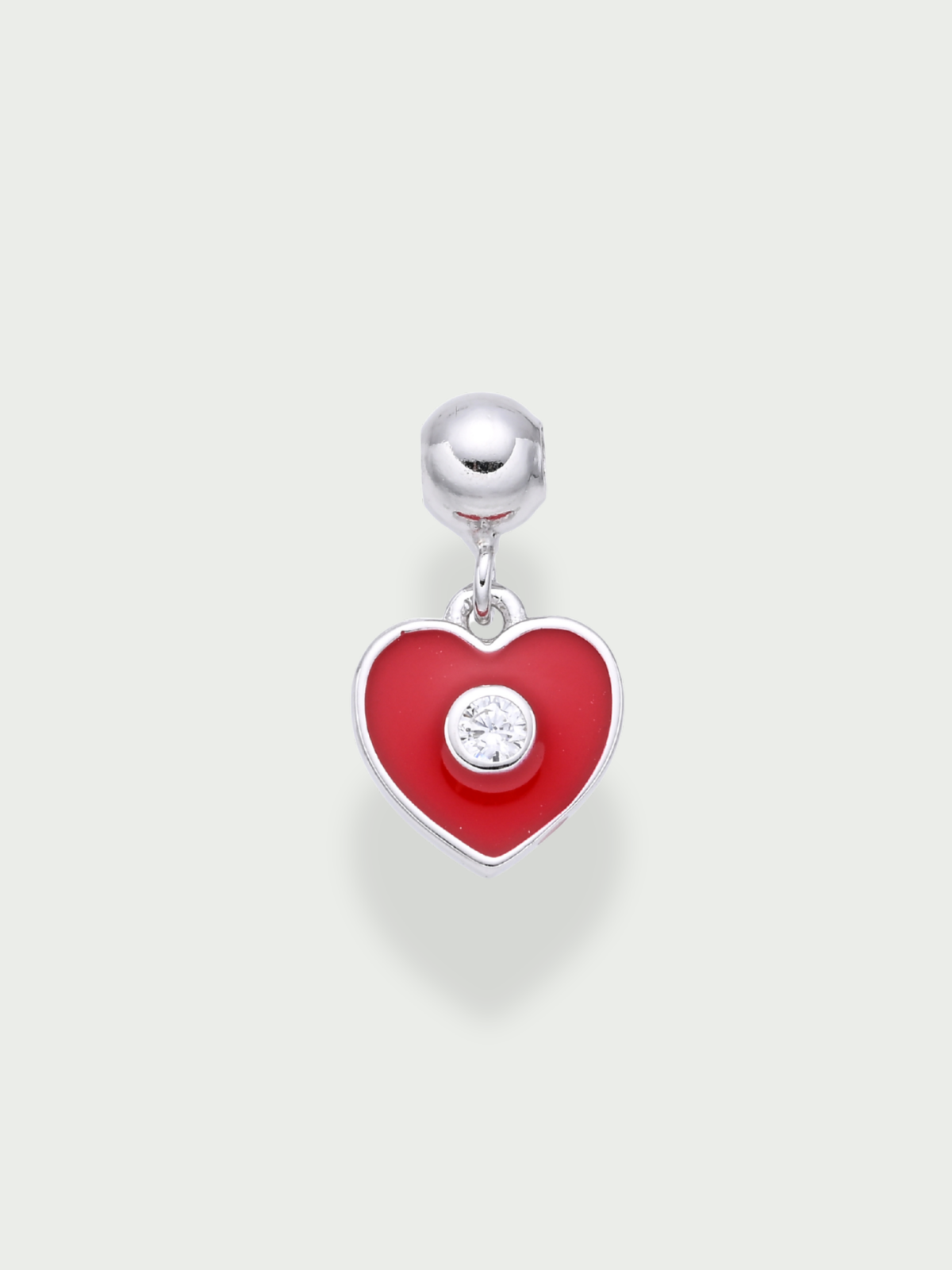 Charm coeur émail rouge - argent 925 rhodié et zirconium