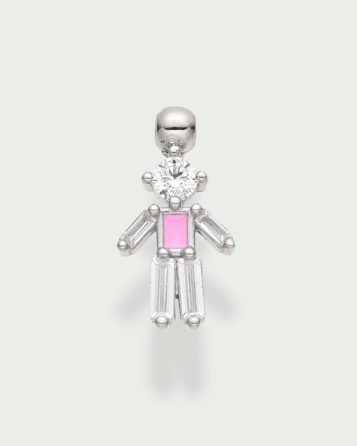 Charm petite fille rose - argent 925 rhodié, zirconium et émail rose