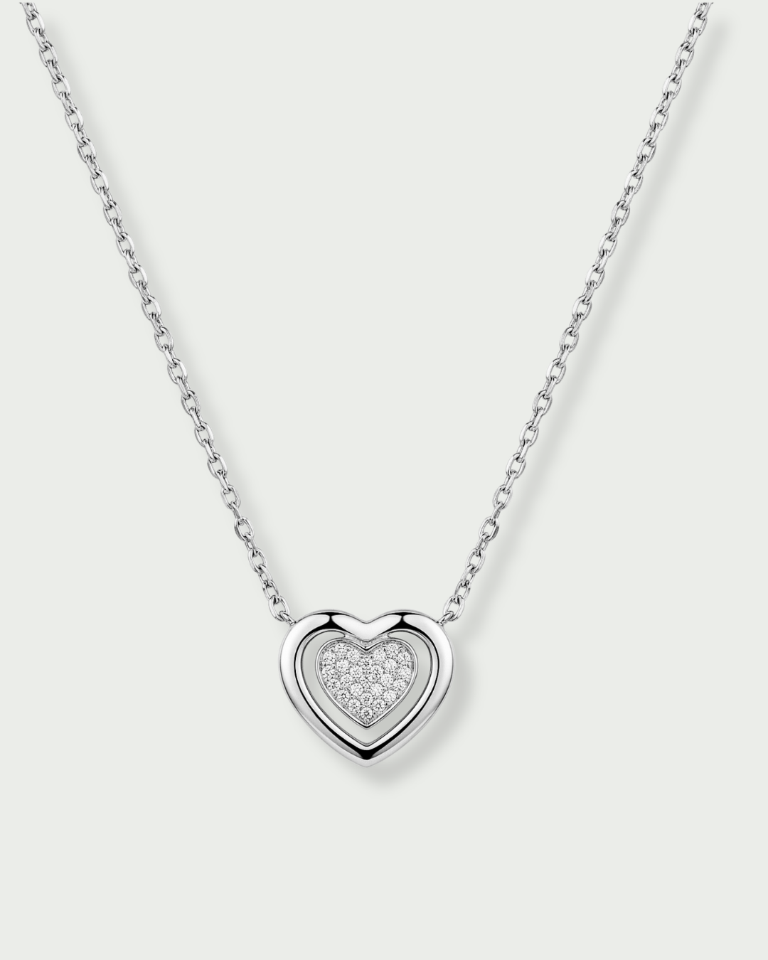 Collier cœur en argent 925 rhodié avec zirconium blanc