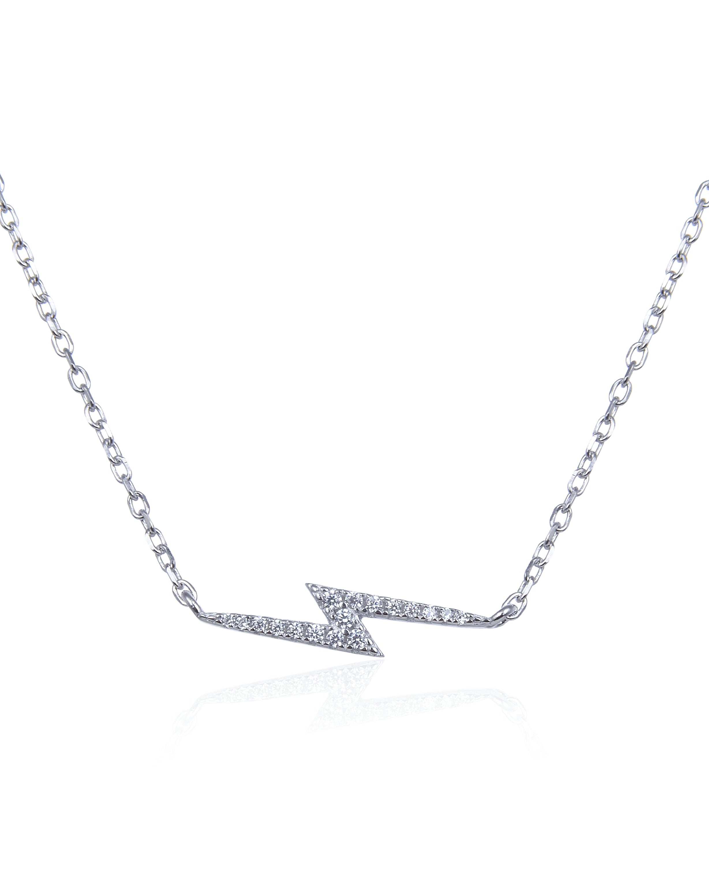 Collier en argent 925 millièmes rhodié avec pierre en zirconium - Design éclair