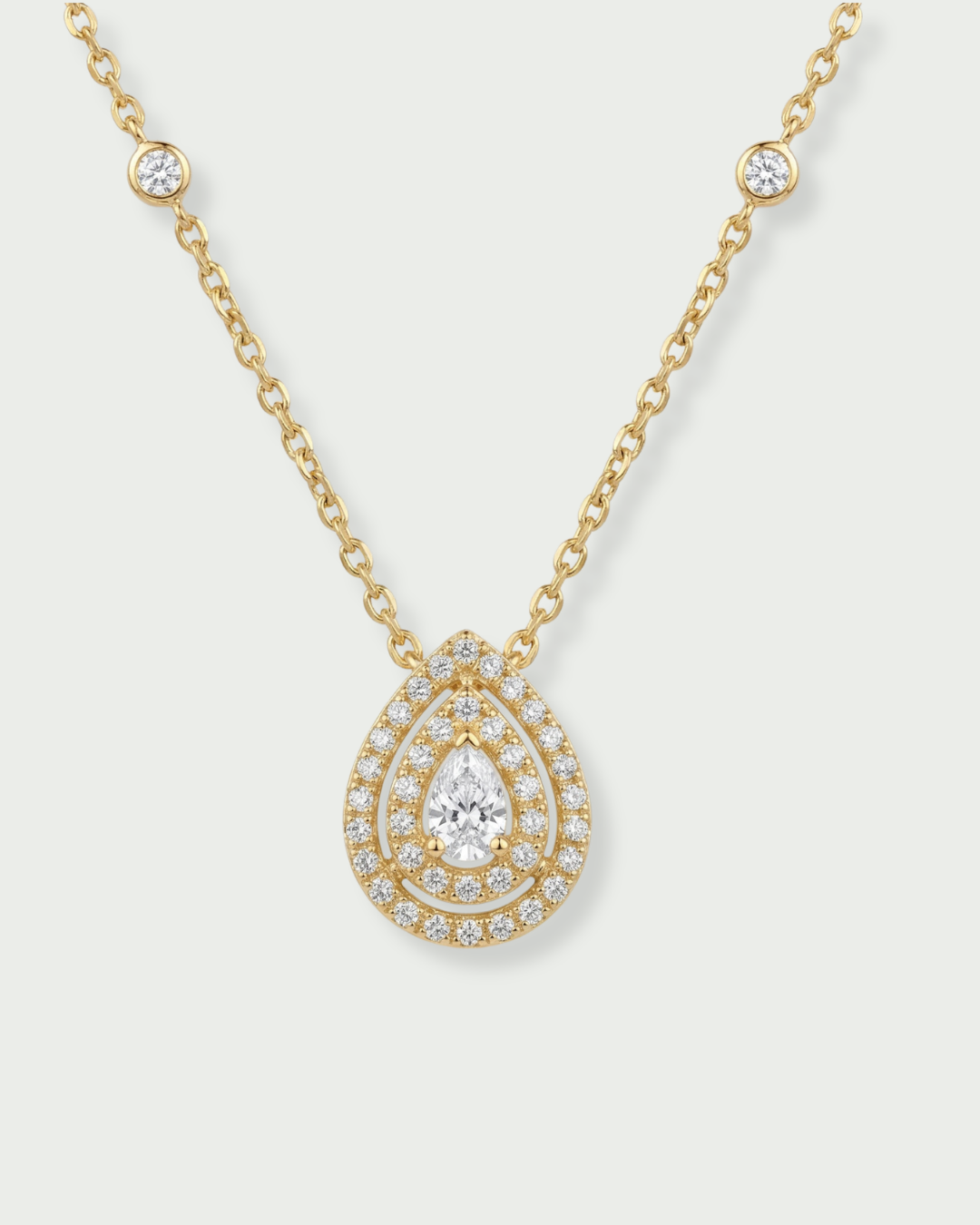 Collier poire pavée – Argent 925 rhodié & Zirconium porté