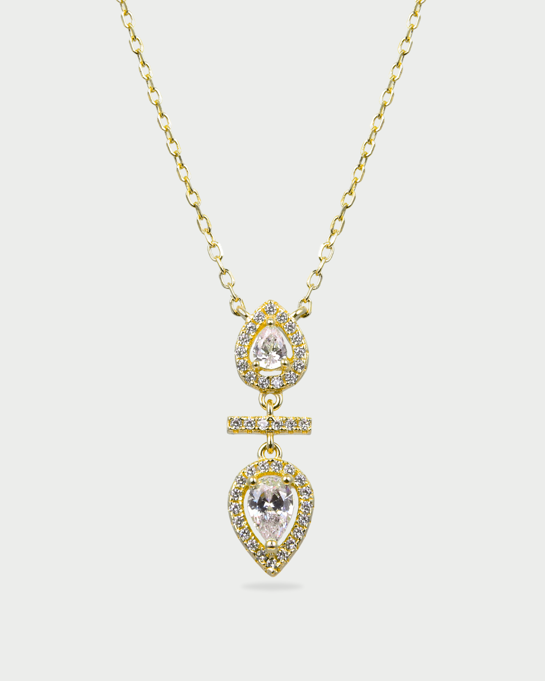 Collier double poire pendante – Argent 925 doré à l'or 18 carats & Zirconium