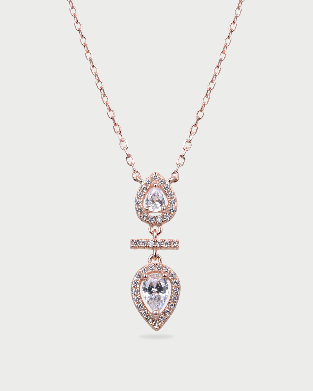 Collier double poire pendante – Argent 925 doré à l'or rose 18 carats & Zirconium