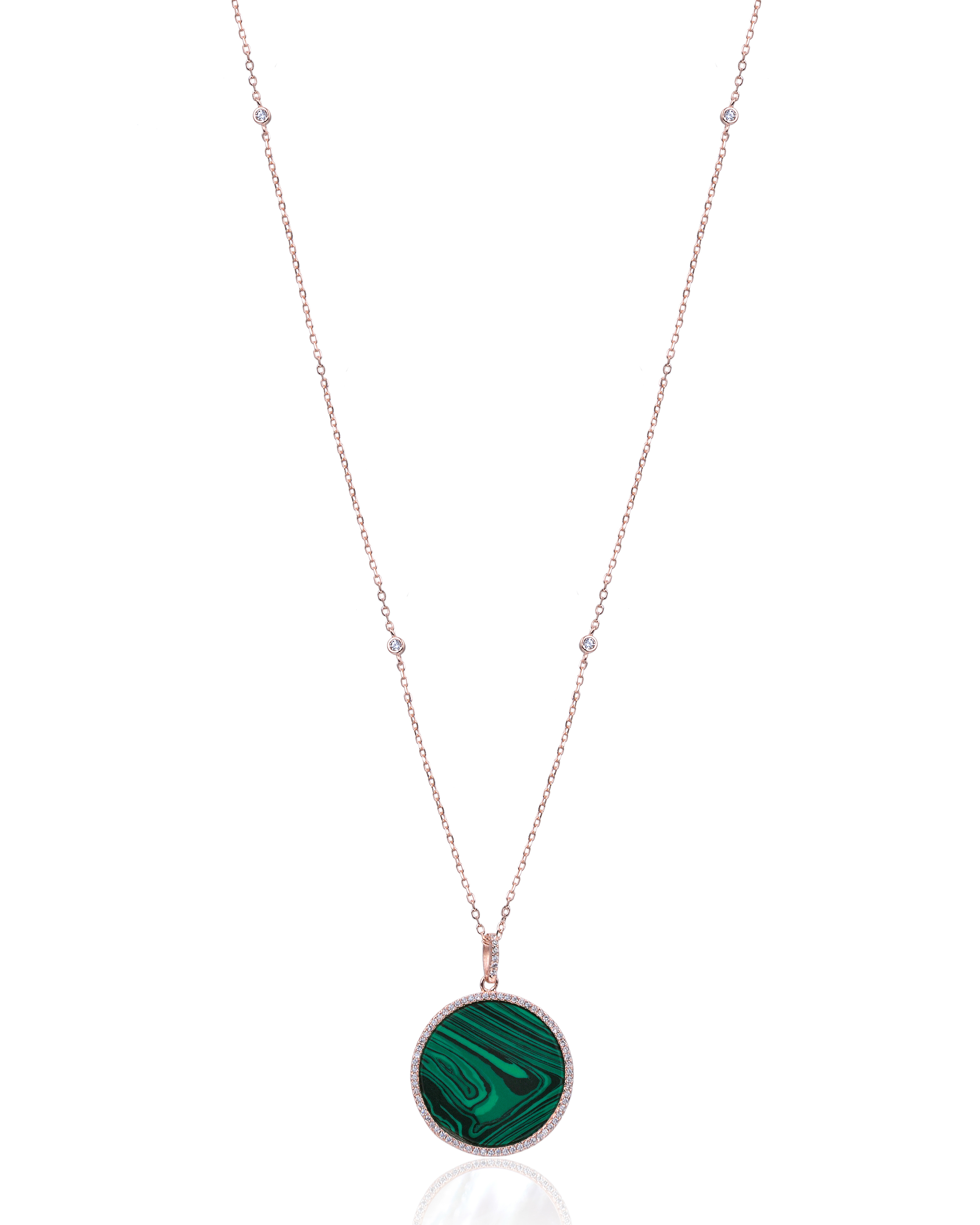 Sautoir médaille malachite - ROSE