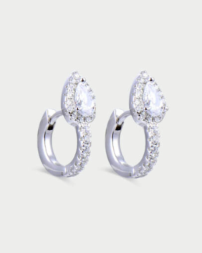 Boucles d’oreilles puces « Mini Créoles Infini Poire » en argent 925 doré à l’or jaune 18 carats, pendentif goutte‑poire élégant agrémenté d’un pavage de zirconiums taille ronde, finition polie brillante.