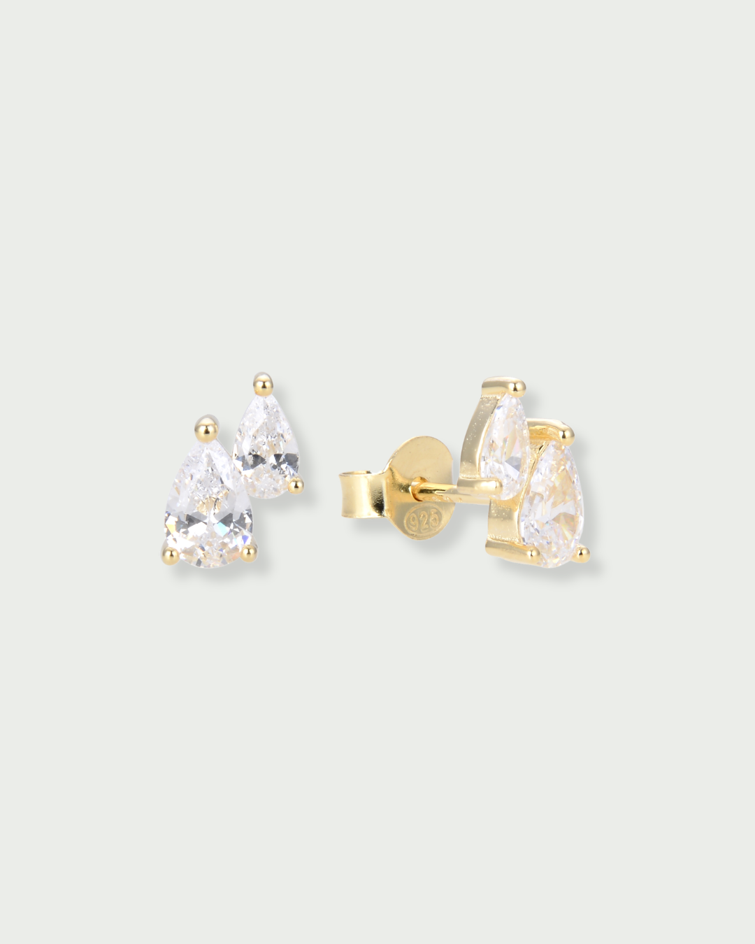 Boucles puces duo poires asymétriques – Argent 925 rhodié Zirconium