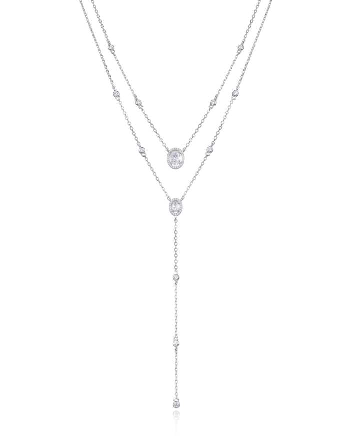 Collier « Sautoir Double Rang Choker Ovale » en argent 925 doré à l’or jaune 18 carats, double rang dont un choker orné de pierres en zirconium taille ovale, finition polie brillante.