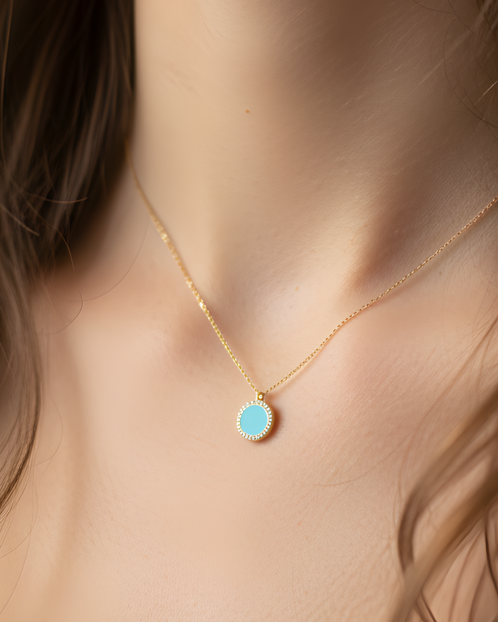 Collier pendentif médaille turquoise - DORÉ