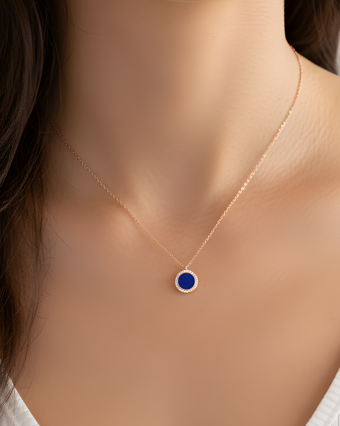 Collier pendentif médaille lapis lazuli - ROSE