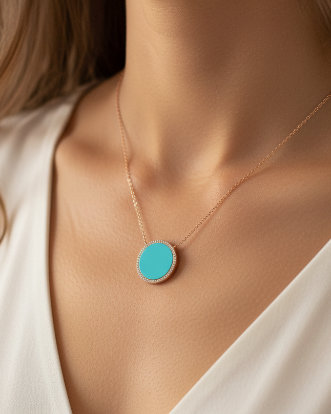Collier médaille turquoise - ROSE