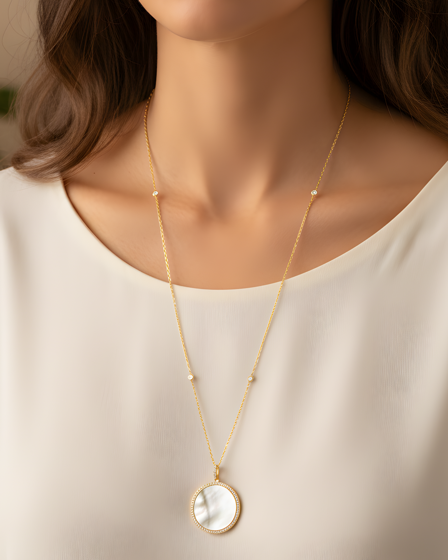 Sautoir médaille nacre - DORÉ