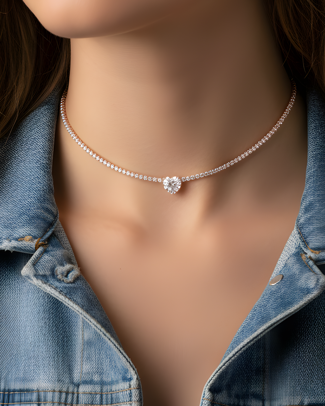 Choker tennis cœur blanc - ROSE