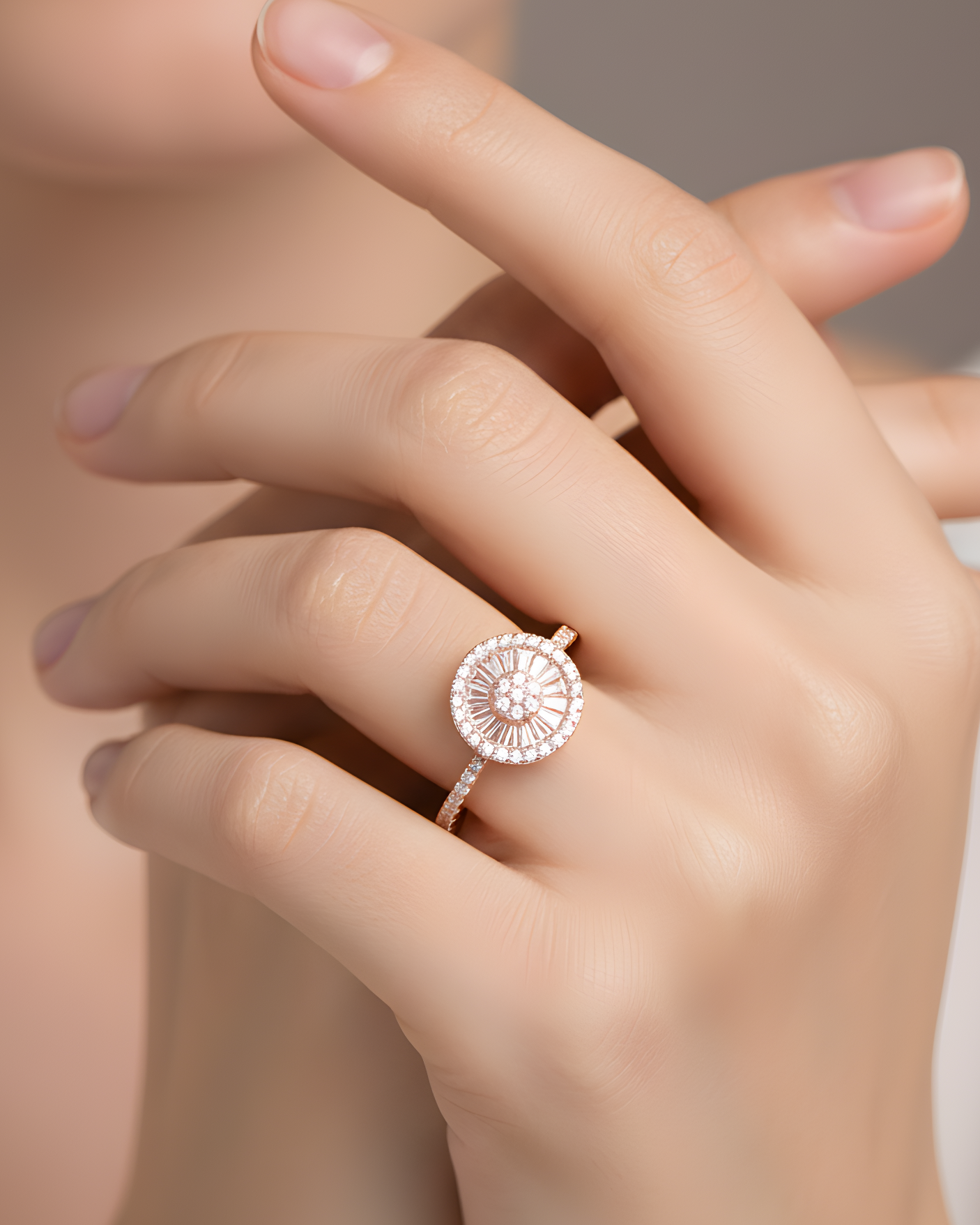 Round Infinity Ring with Baguette Shapes - PINK