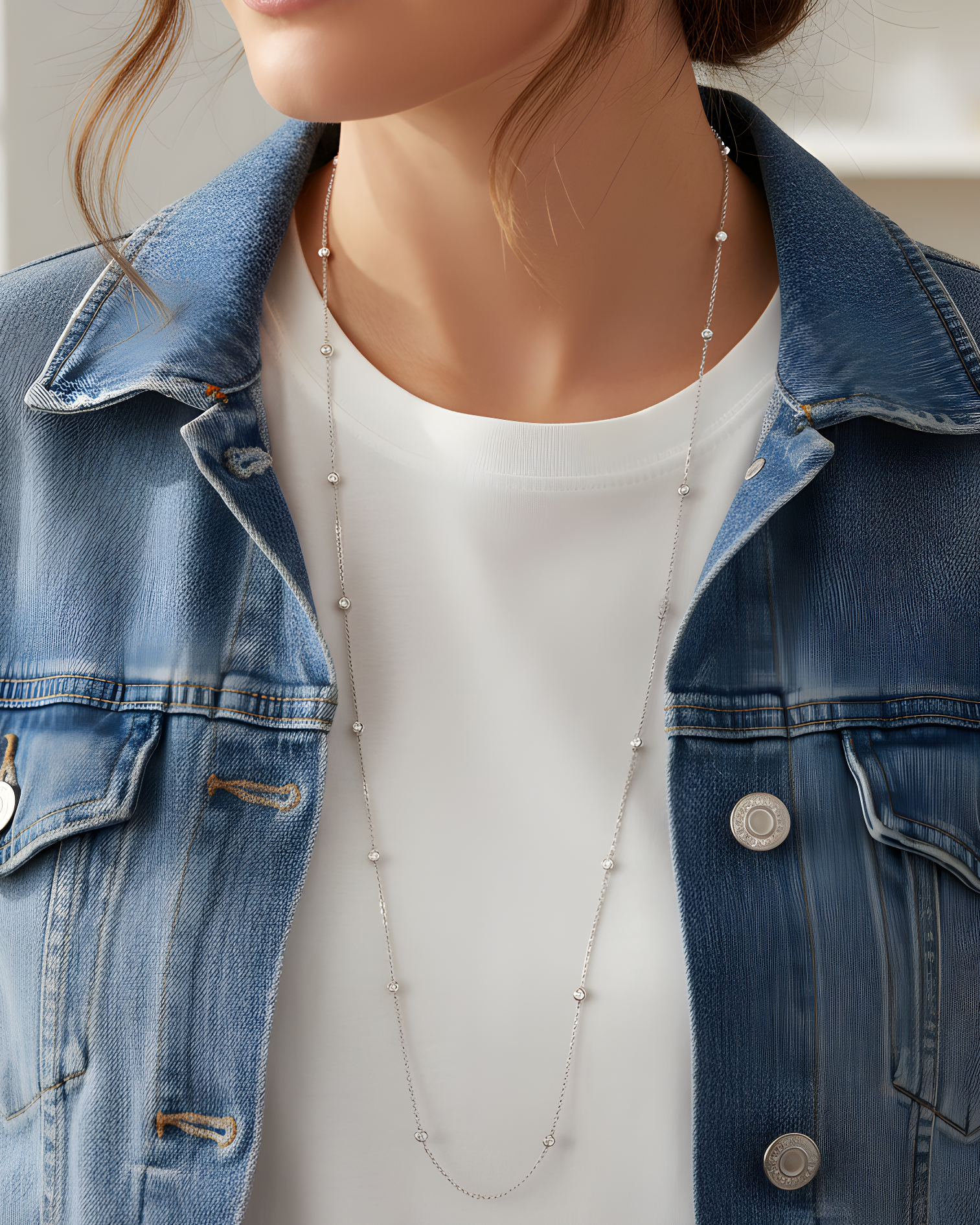 Sautoir serti clos - BLANC