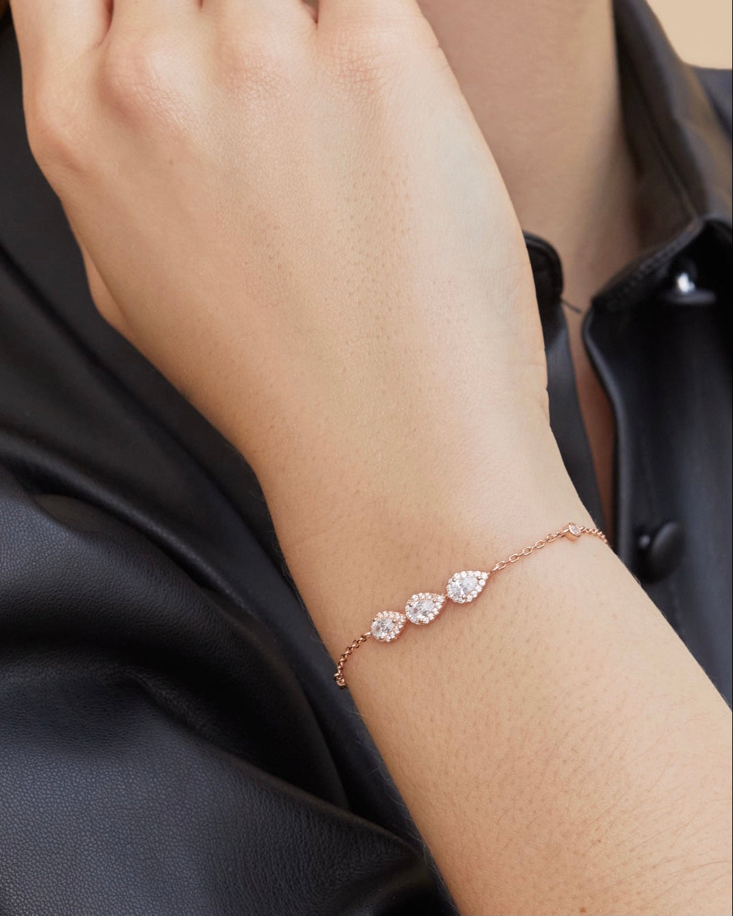 Bracelet trois poires en Argent 925 doré à l'or fin 18 carats & zirconiums