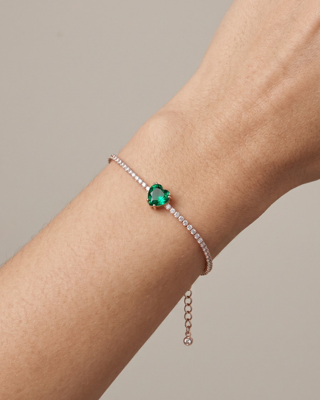 Bracelet tennis cœur vert - ROSE