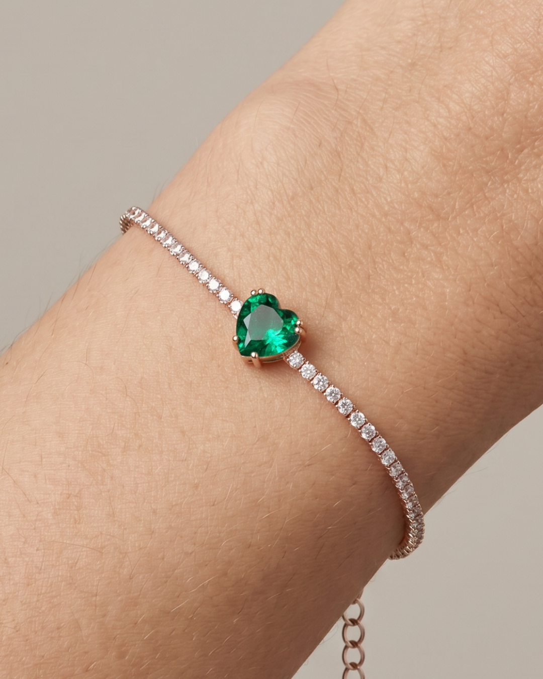 Bracelet tennis cœur vert - ROSE