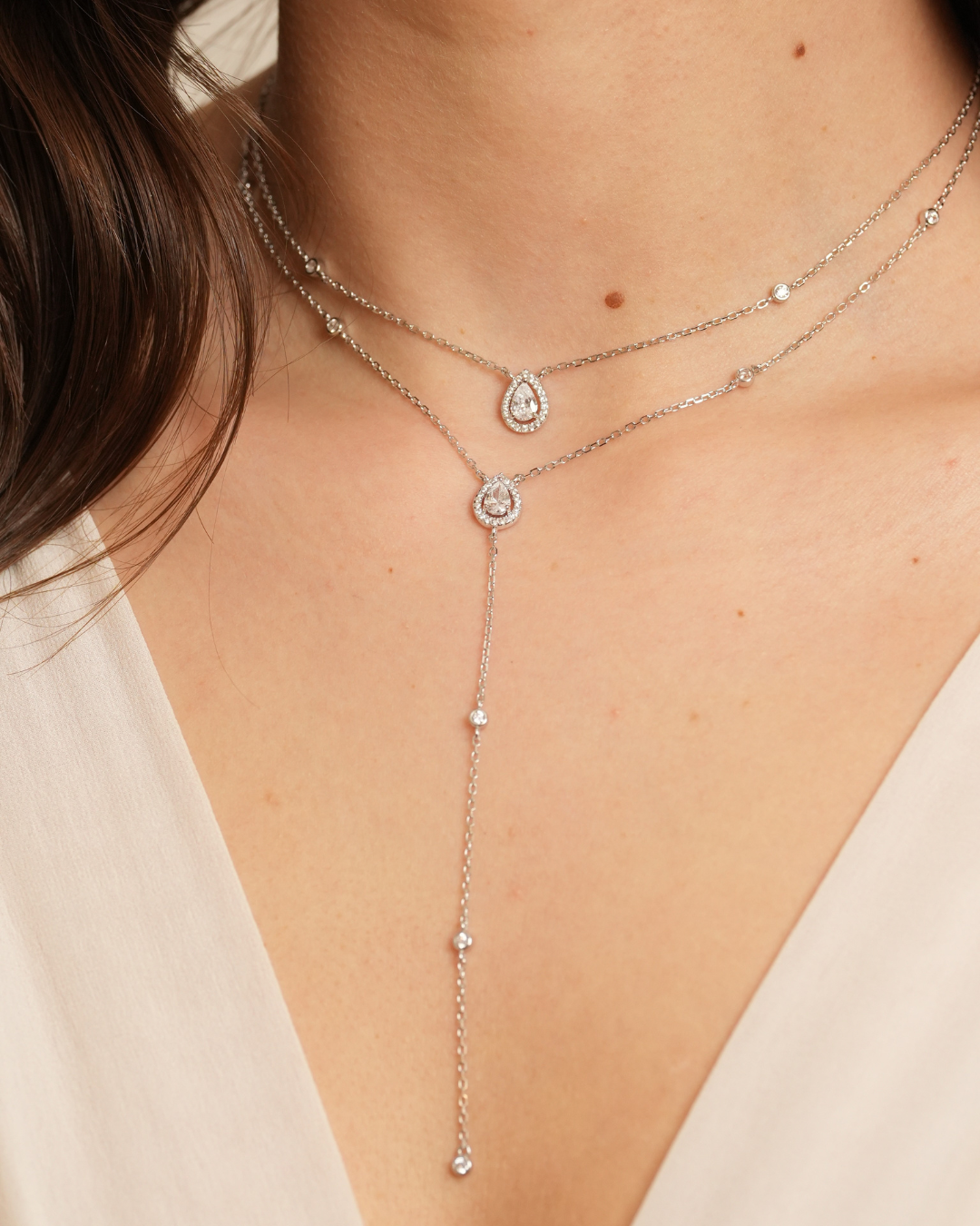 Double Infinity Pear Necklace - WHITE