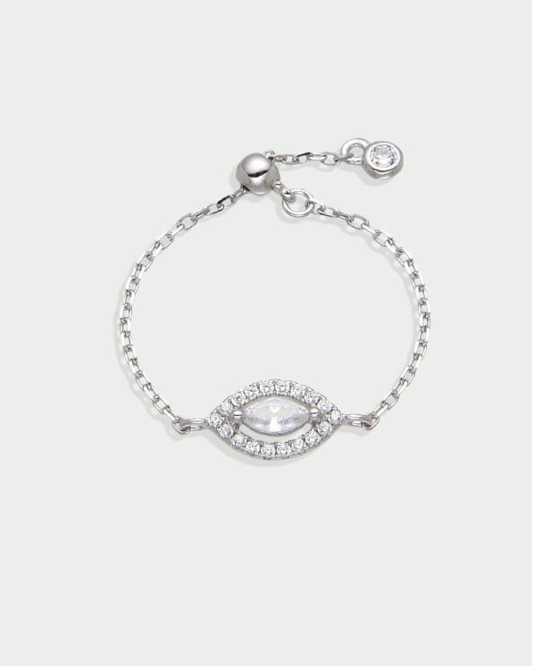 Bague chaîne Fleur éternelle - BLANC