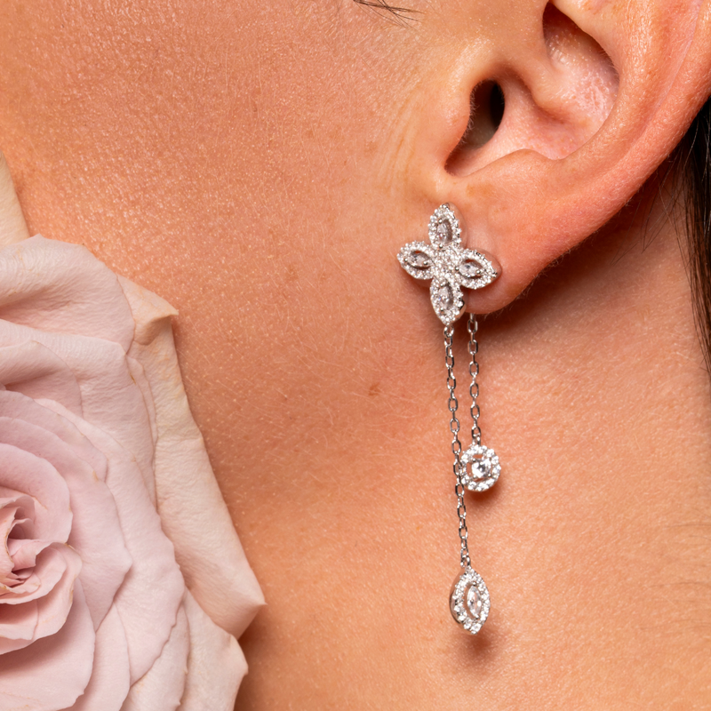 Boucles d’oreilles doubles pendantes Fleur de vie - BLANC