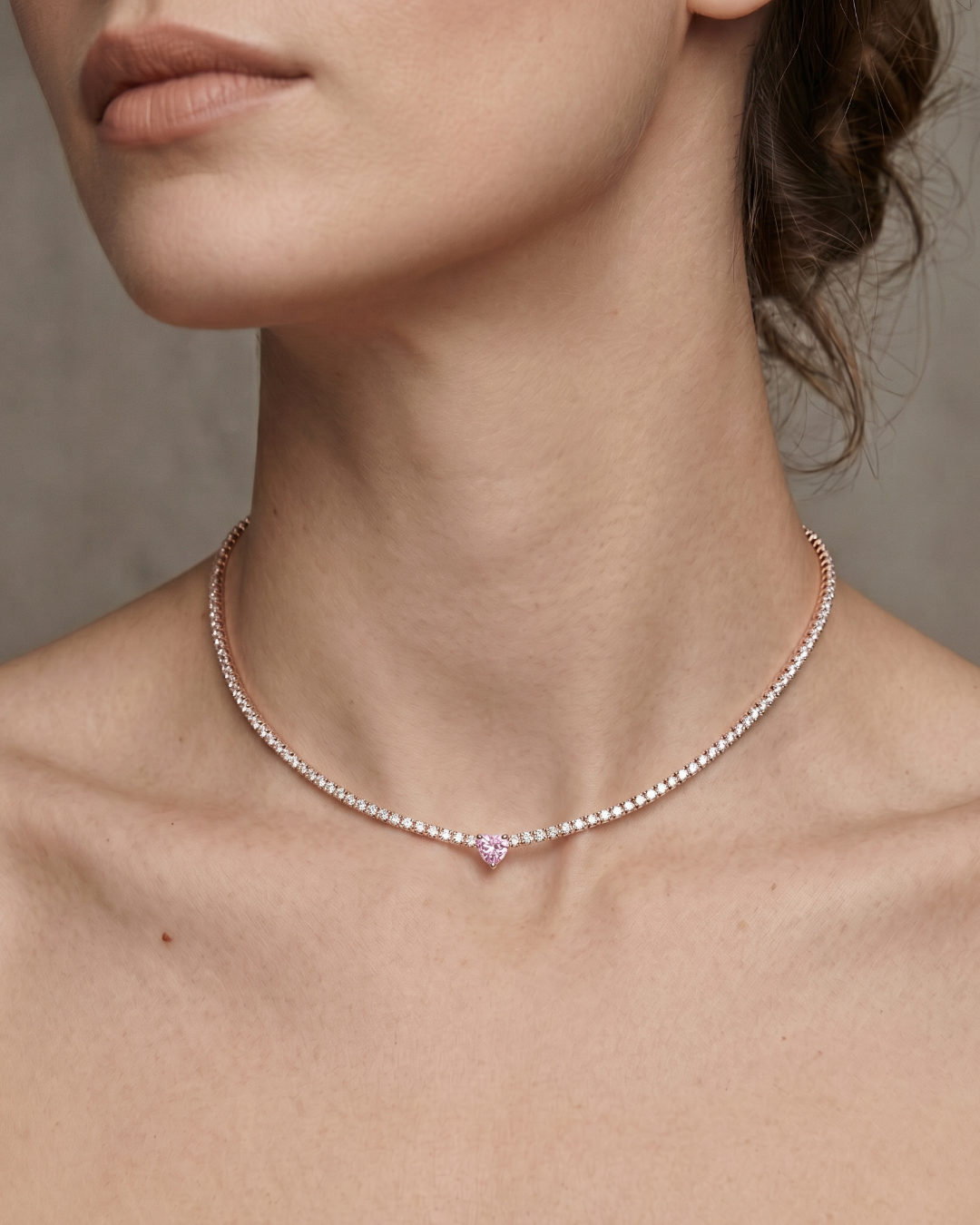 Choker tennis cœur rose - ROSE
