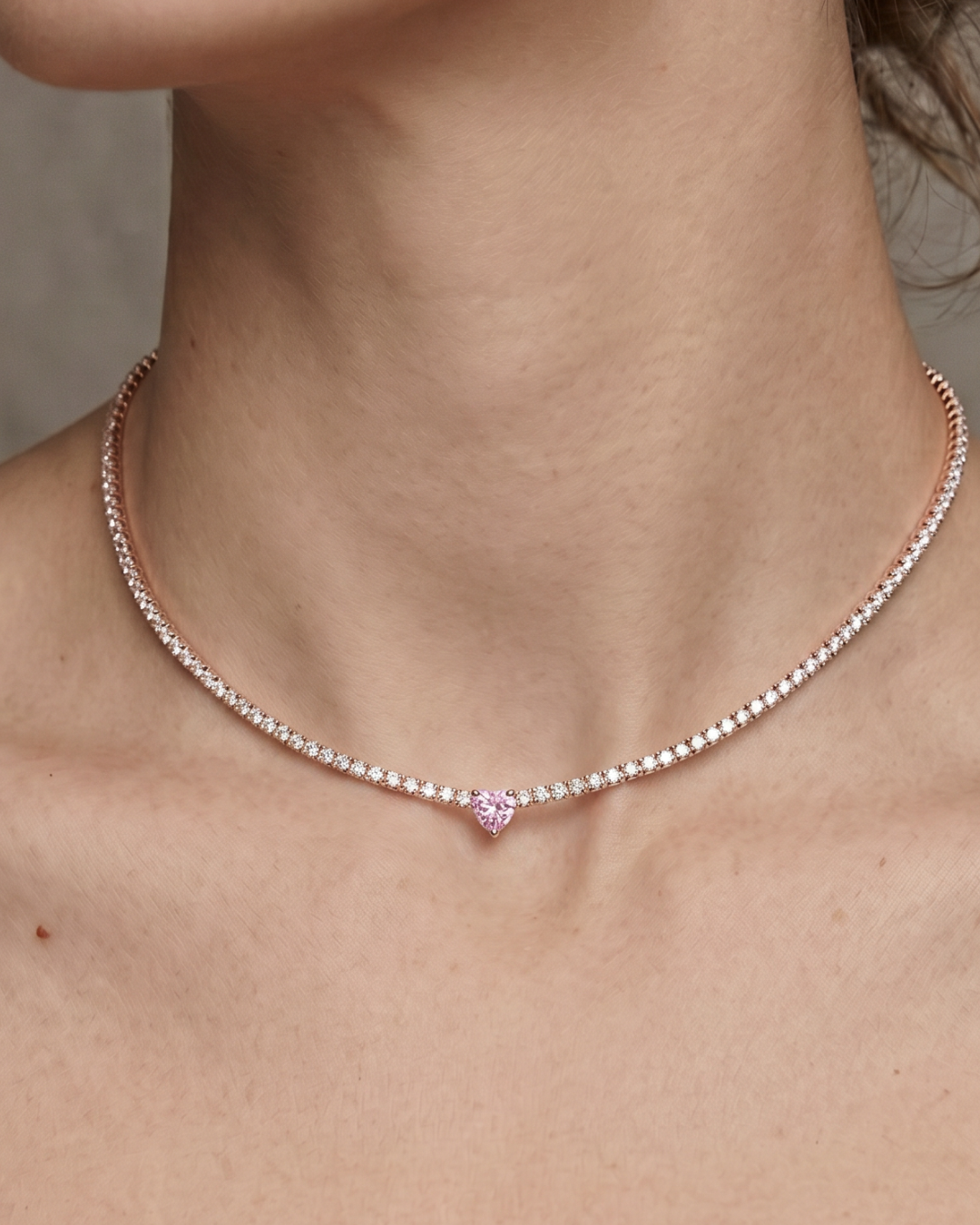 Choker tennis cœur rose - ROSE