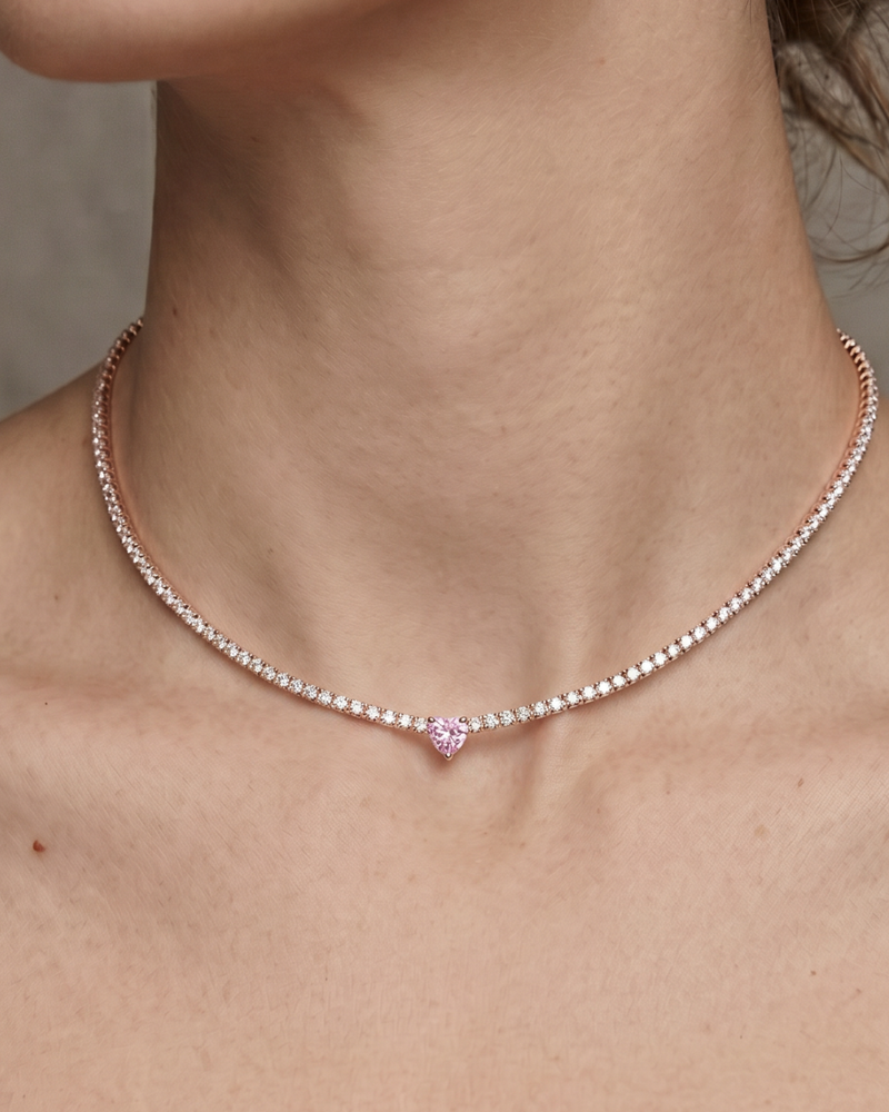 Pink heart tennis choker - PINK 
