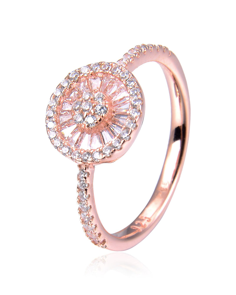 Bague circulaire « Infini Rond » en argent 925 or rose, bordure sertie de zirconiums baguette scintillants, finition lisse et raffinée.