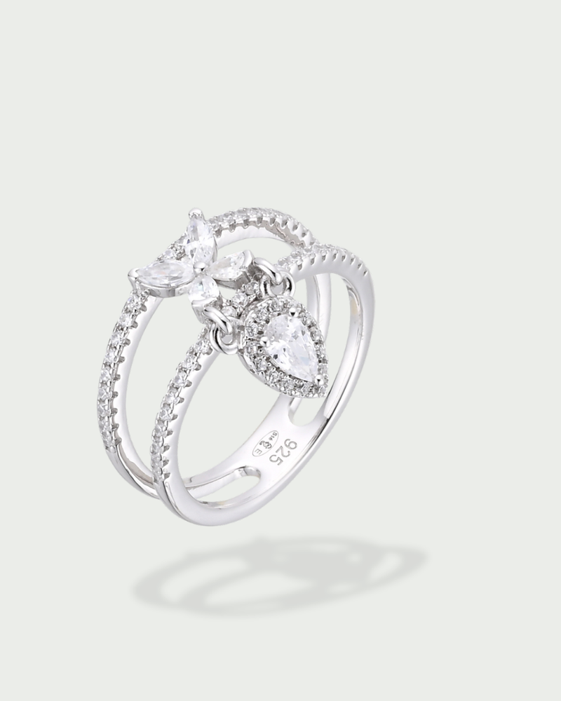 Bague Papillon en argent 925 rhodié - fond blanc 