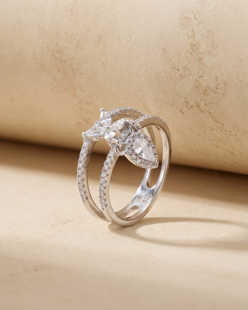 Bague Papillon en argent 925 rhodié - nature morte
