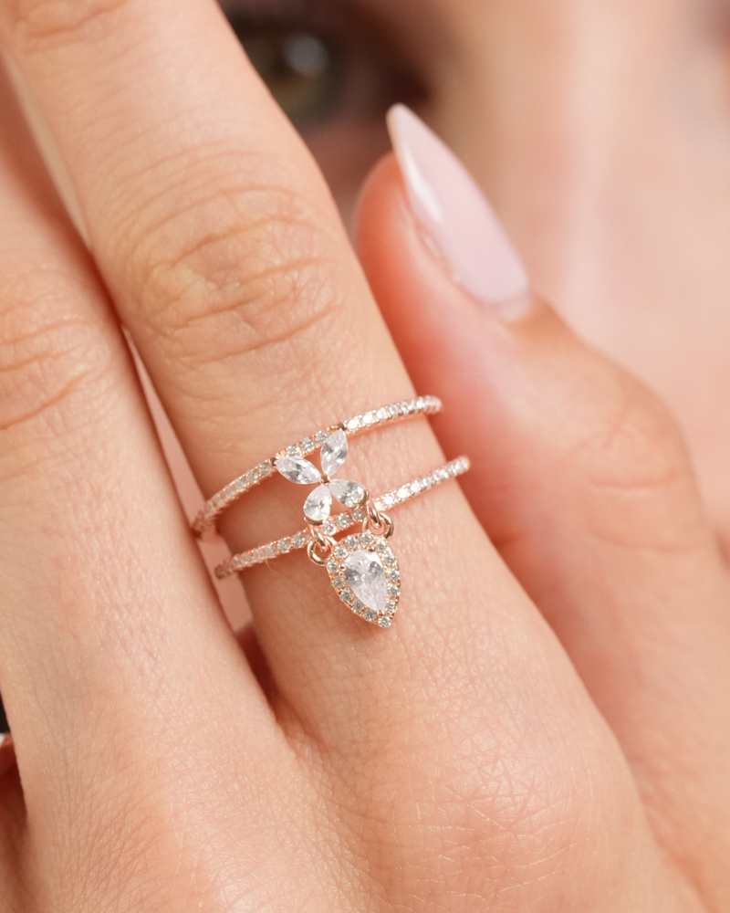 Bague Papillon en argent 925 doré à l'or rose 18 carats - zoom porté 