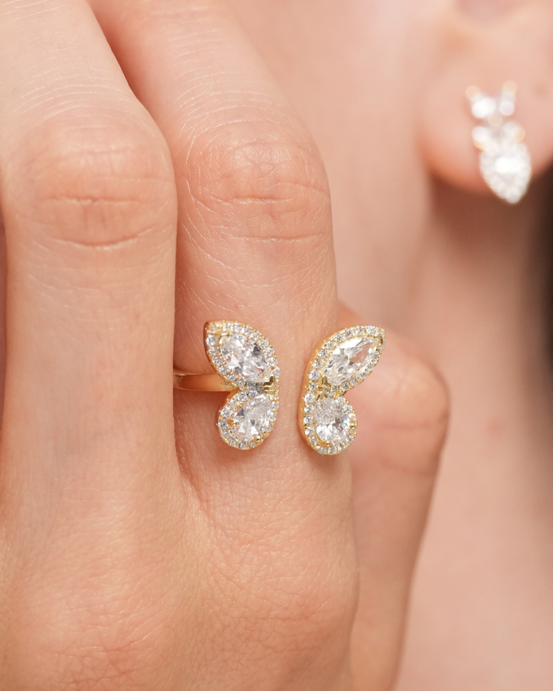 Bague Toi & Moi Papillon – Argent 925 doré à l'or jaune 18 carats & Zirconium - zoom porté