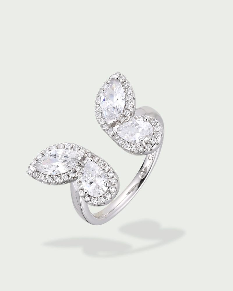Bague Toi & Moi Papillon – Argent 925 rhodié & Zirconium - fond blanc