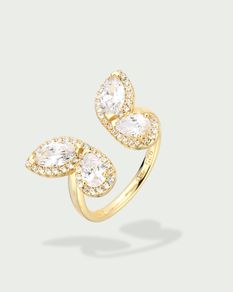 Bague Toi & Moi Papillon – Argent 925 doré à l'or doré 18 carats & Zirconium - fond blanc