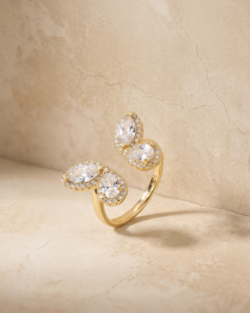 Bague Toi & Moi Papillon – Argent 925 doré à l'or jaune 18 carats & Zirconium - nature morte