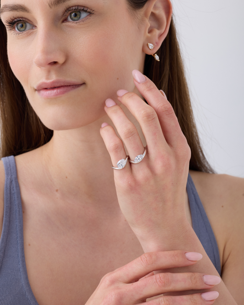 Bague marquise Allure – Co-création Diane Perreau – Argent 925 rhodié &amp; Zirconium - porté 