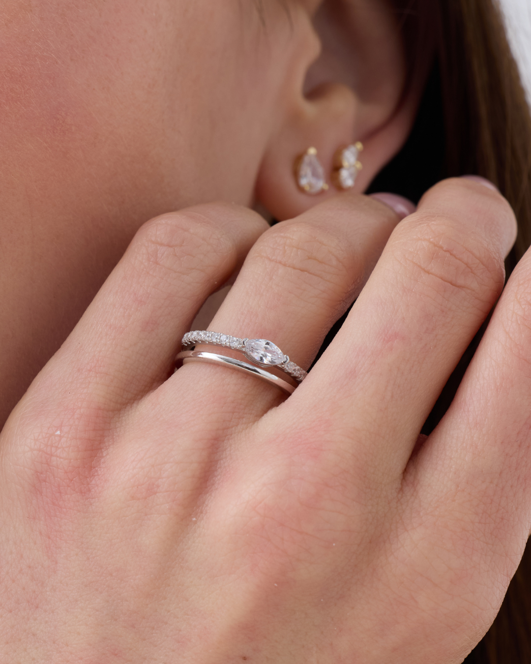 Bague marquise Mini – Co-création Diane Perreau – Argent 925 rhodié &amp; Zirconium - porté 