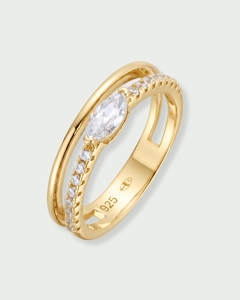 Bague marquise Mini – Co-création Diane Perreau – Argent 925 plaqué or 18 carats &amp; Zirconium