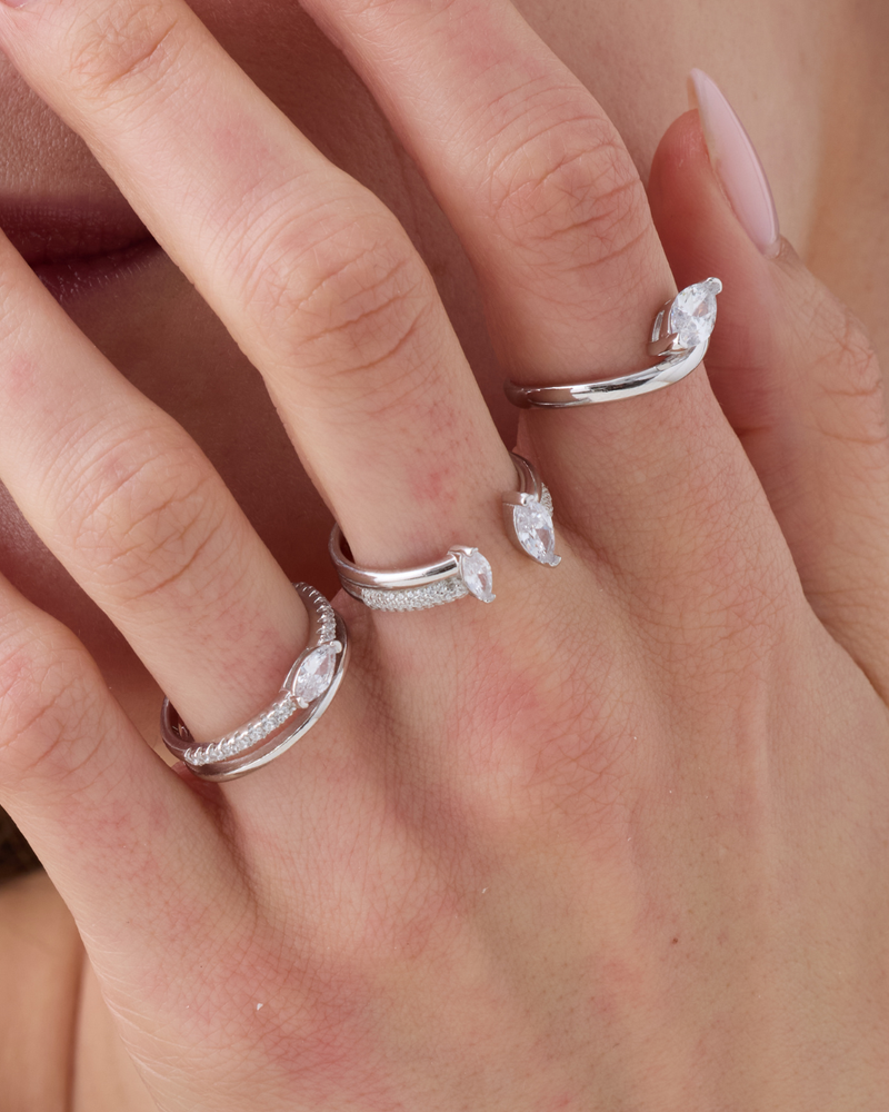 Bague petit doigt Marquise Pinky GENA Jewelry en argent 925 et zirconium blanc