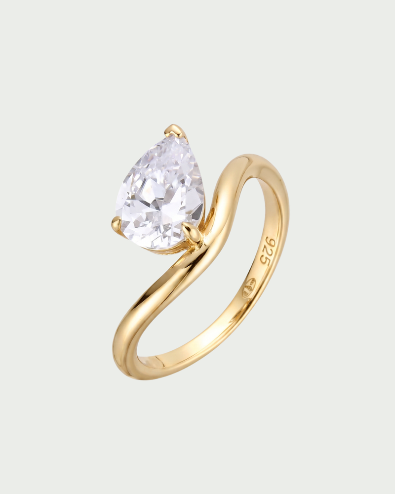 Bague poire Allure – Co-création Diane Perreau – Argent 925 plaqué à l'or 18 carats &amp; Zirconium