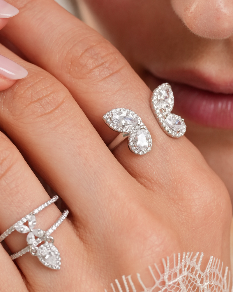 Bague Toi & Moi Papillon – Argent 925 rhodié & Zirconium - zoom porté