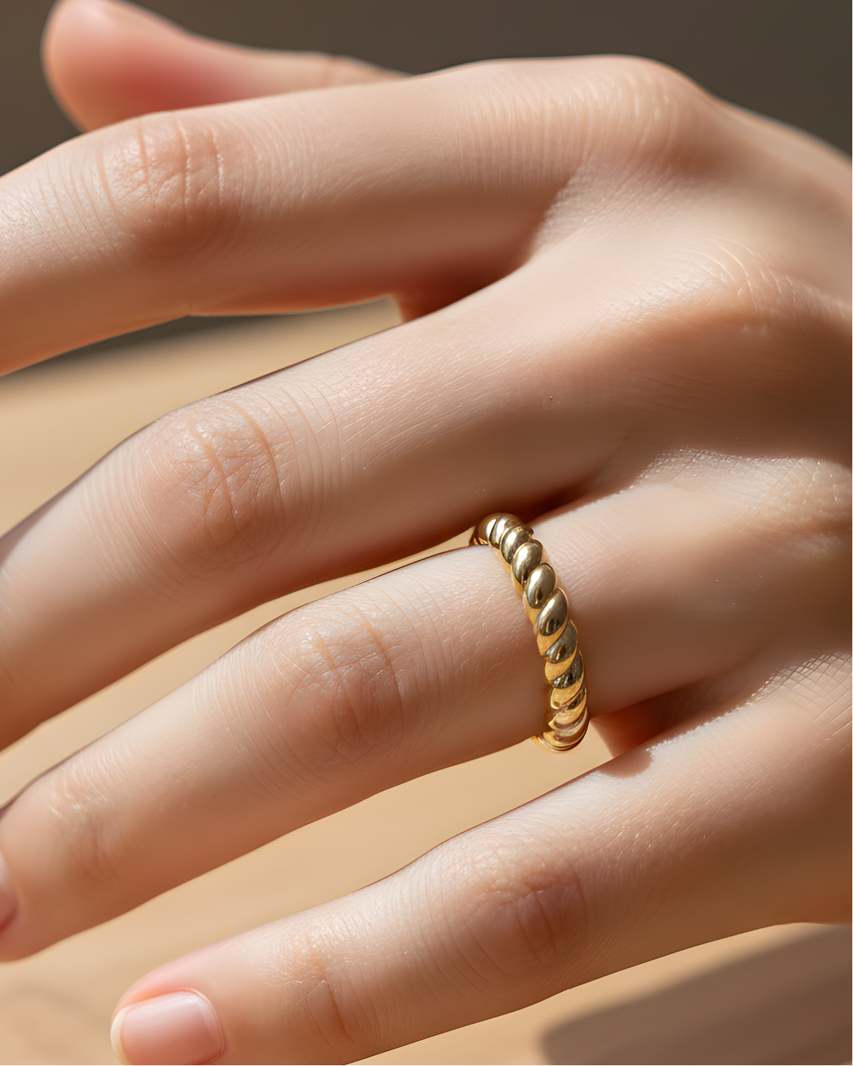 Bague « Boost Torsade » en laiton plaqué or 18 carats (3 microns), anneau torsadé sophistiqué, brillance éclatante.