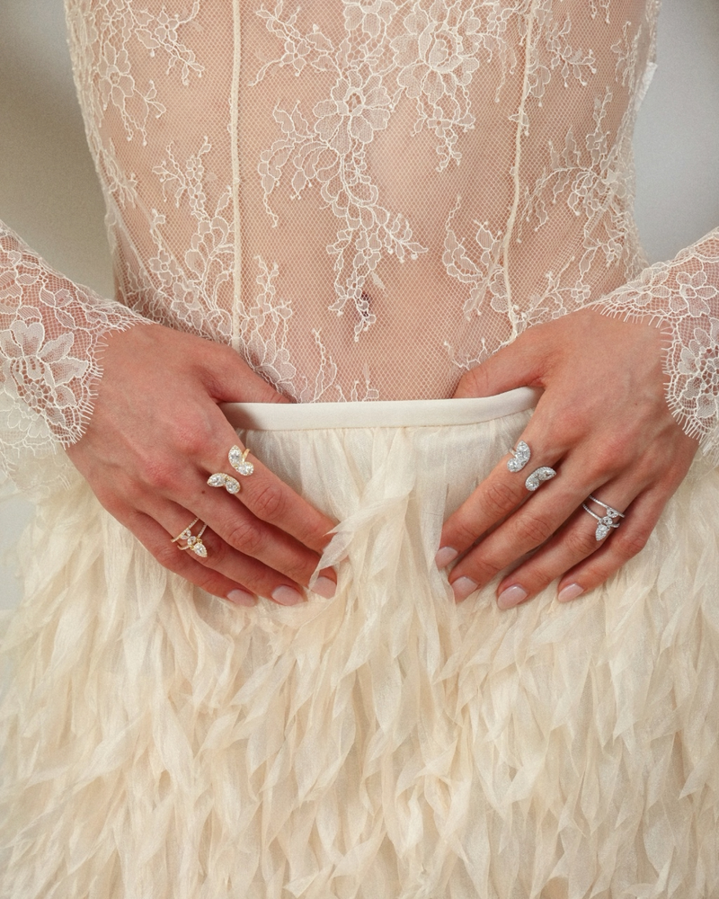 Bagues Toi & Moi Papillon – Argent 925 dorée et blanc - portées avec les bagues Papillons dorées et blanc