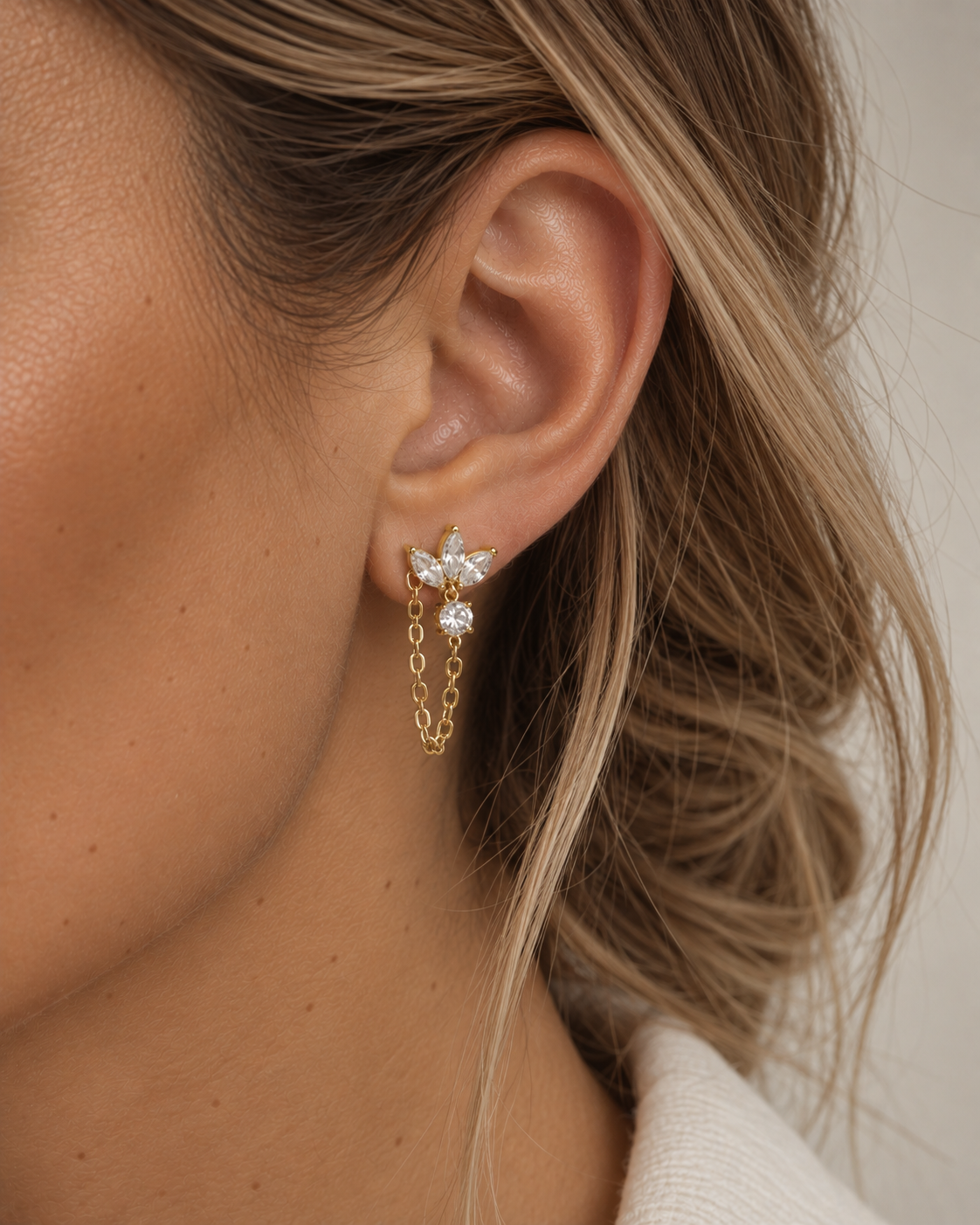 Boucles d'oreille 3 Marquises chaine - DORÉ